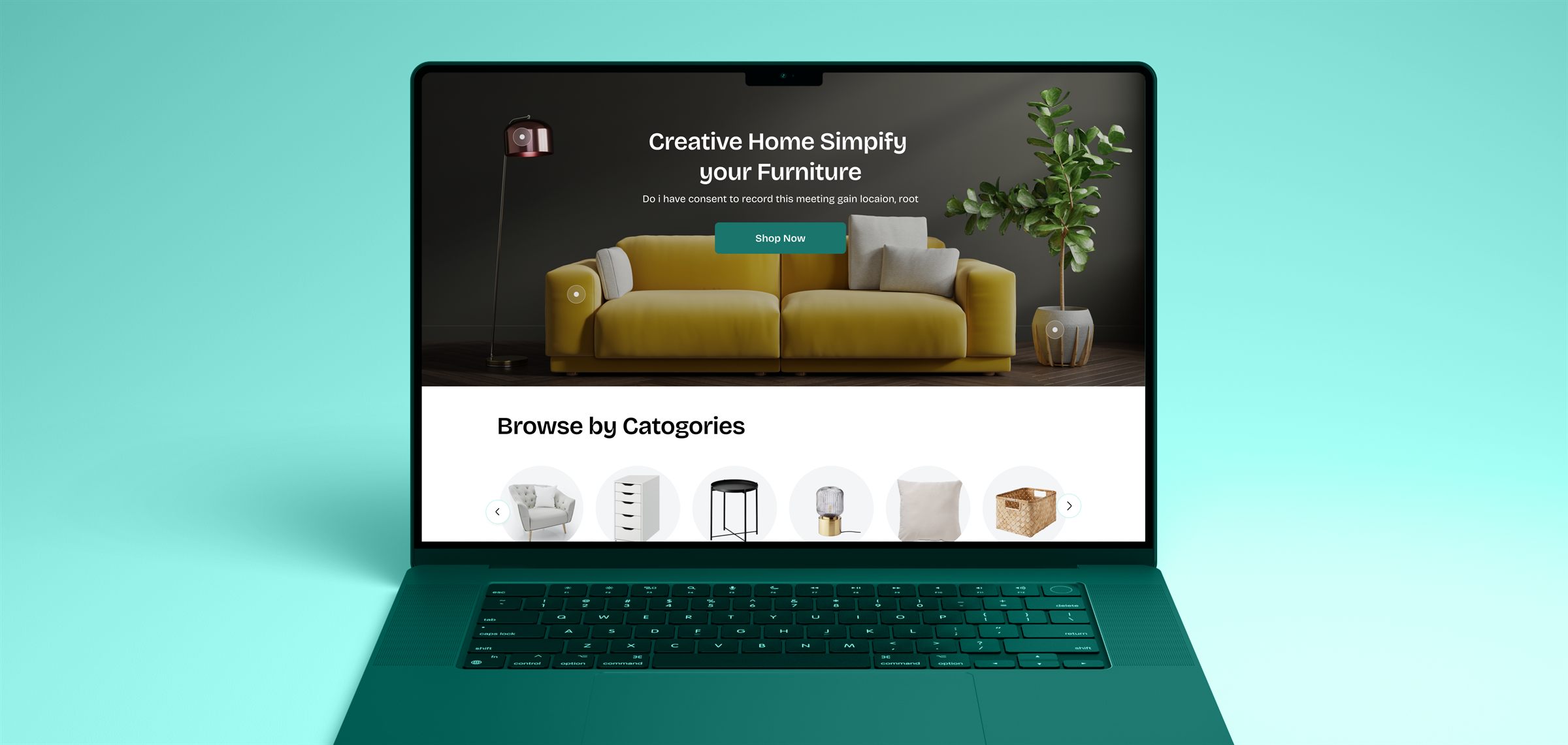 Odoo Ecommerce storefront on a laptop