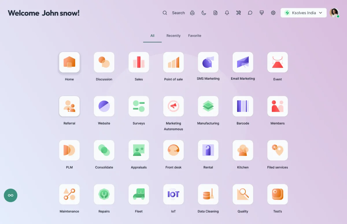 App drawer home with glassmorphism icons