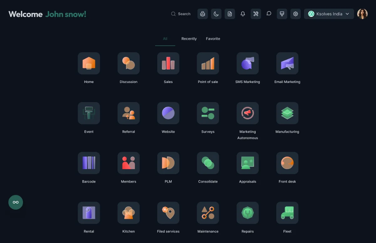 Home — app drawer, dark
