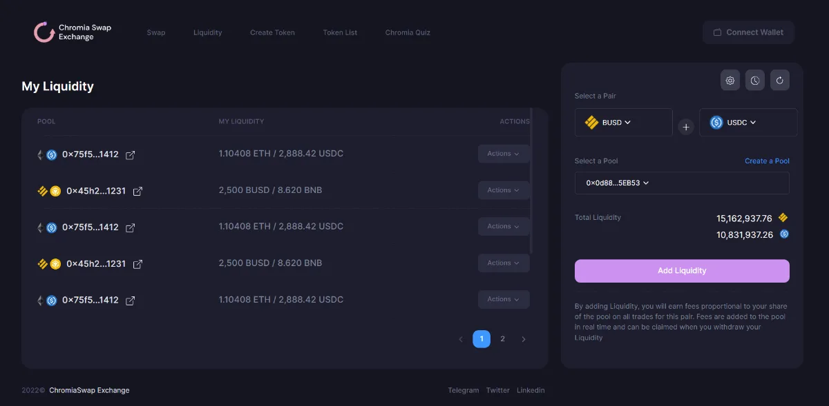 ChromiaSwap Exchange screen 3