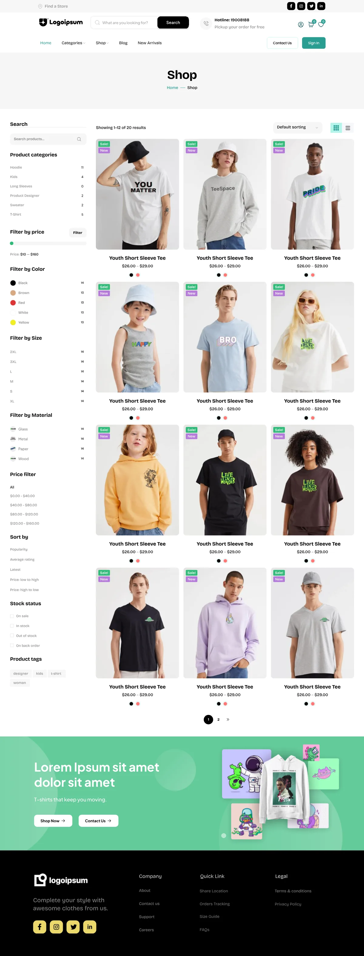 Shop page with filters
