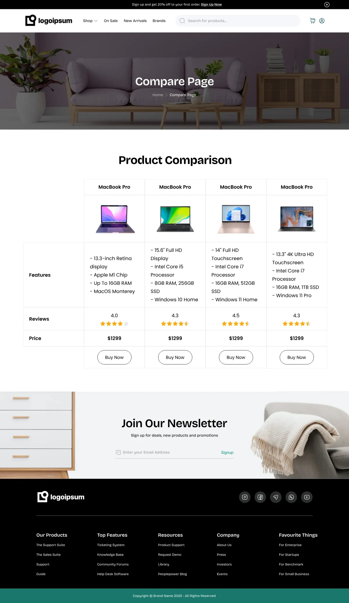 Product comparison page