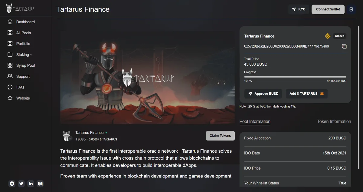 Tartarus Finance screen 2